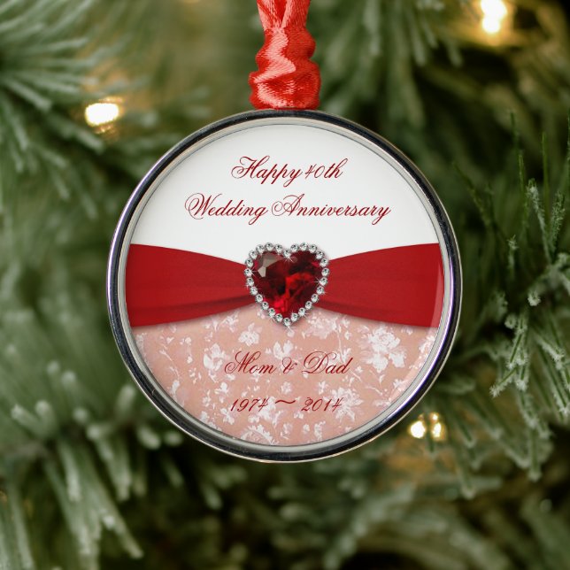 Damask 40th Wedding Anniversary Design Metal Ornament (Tree)