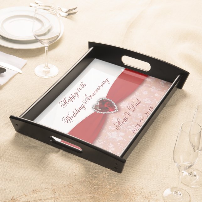 Damask 40th Wedding Anniversary Design Serving Tray (Front)