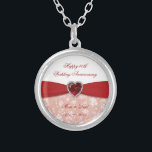 Damask 40th Wedding Anniversary Design Silver Plated Necklace<br><div class="desc">A Digitalbcon Images Design featuring a ruby red and white color and damask design theme with a variety of custom images, shapes, patterns, styles and fonts in this one-of-a-kind "Damask 40th Wedding Anniversary Design". With this attractive and elegant design you'll have all your decorations, gift ideas and party favors all...</div>