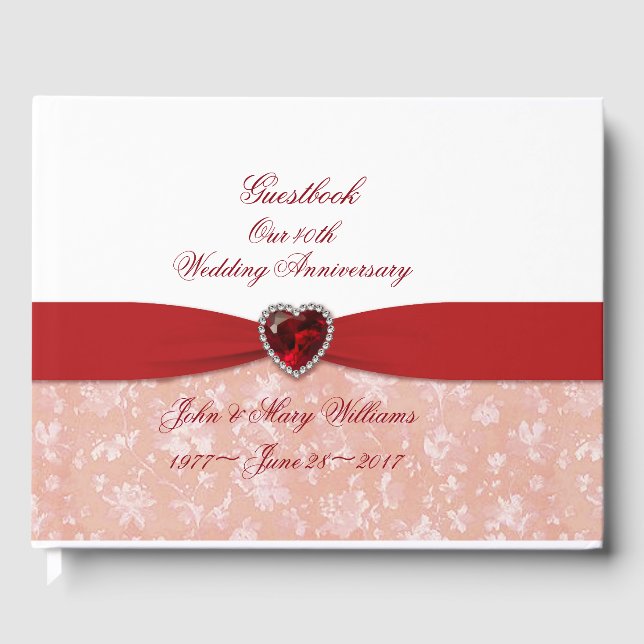 Damask 40th Wedding Anniversary Guestbook (Front)