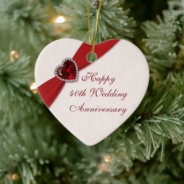 Damask 40th Wedding Anniversary Heart Ornament (Tree)