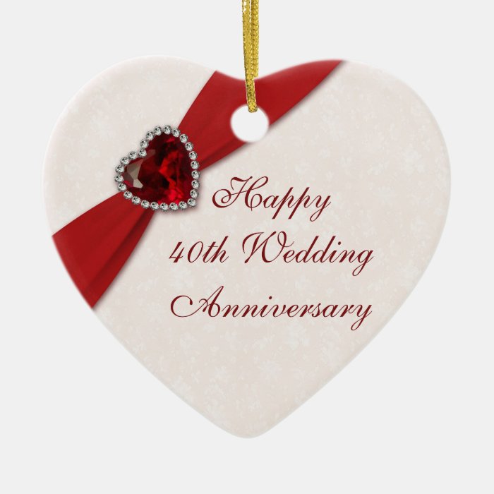 Damask 40th Wedding Anniversary Heart Ornament | Zazzle