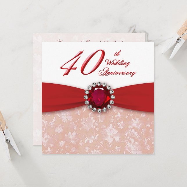 Damask 40th Wedding Anniversary Invitation (Front/Back In Situ)