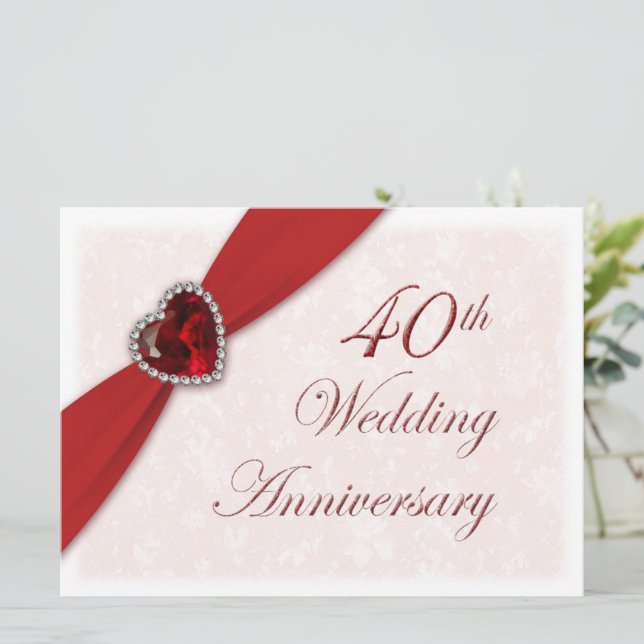 Damask 40th Wedding Anniversary Invitation (Standing Front)