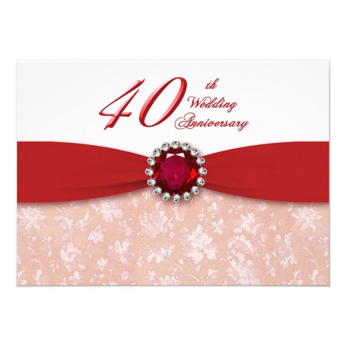 Damask 40th Wedding Anniversary Invitation