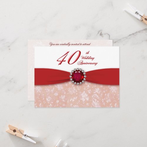 Damask 40th Wedding Anniversary Invitation