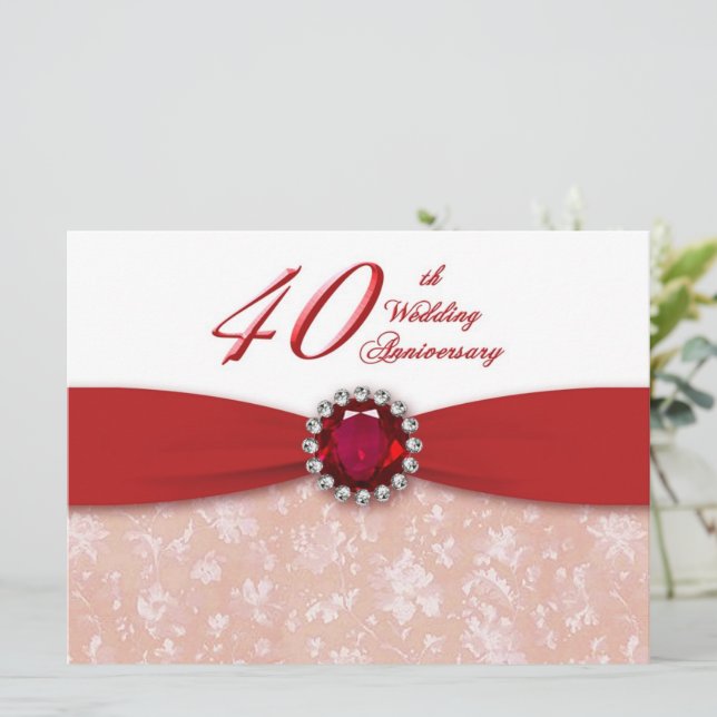 Damask 40th Wedding Anniversary Invitation (Standing Front)