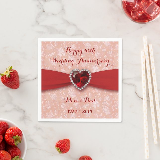 Damask 40th Wedding Anniversary Paper Napkins (Insitu)