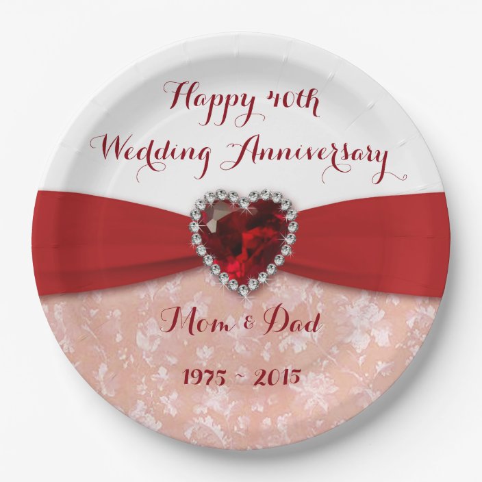 Damask 40th Wedding Anniversary Paper Plate | Zazzle.com