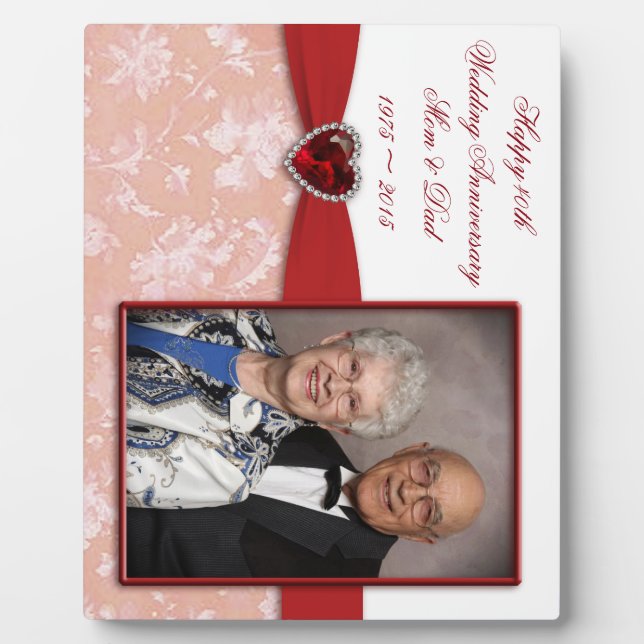 Damask 40th Wedding Anniversary Photo Plaque (Front)