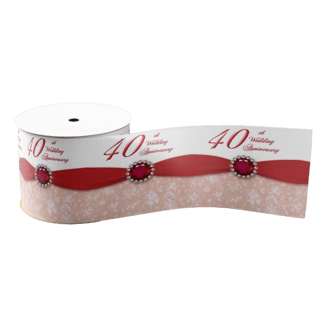 Damask 40th Wedding Anniversary Ribbon (Spool)