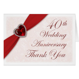 Damask 40th Wedding Anniversary Thank You Card