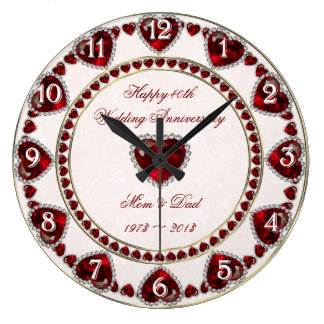 Damask 40th Wedding Anniversary Wall Clock