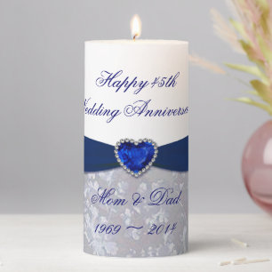 Damask 45th Wedding Anniversary 3x6" Pillar Candle