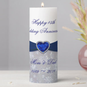 Damask 45th Wedding Anniversary 3x8" Pillar Candle