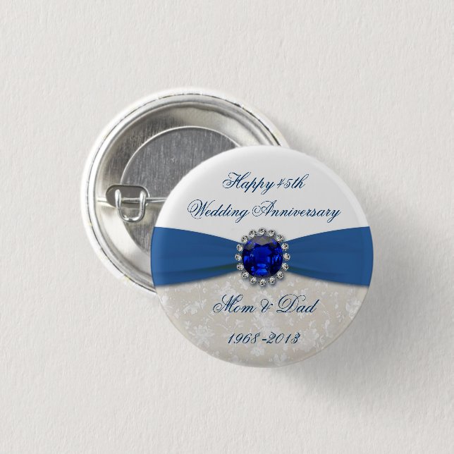 Damask 45th Wedding Anniversary Button (Front & Back)