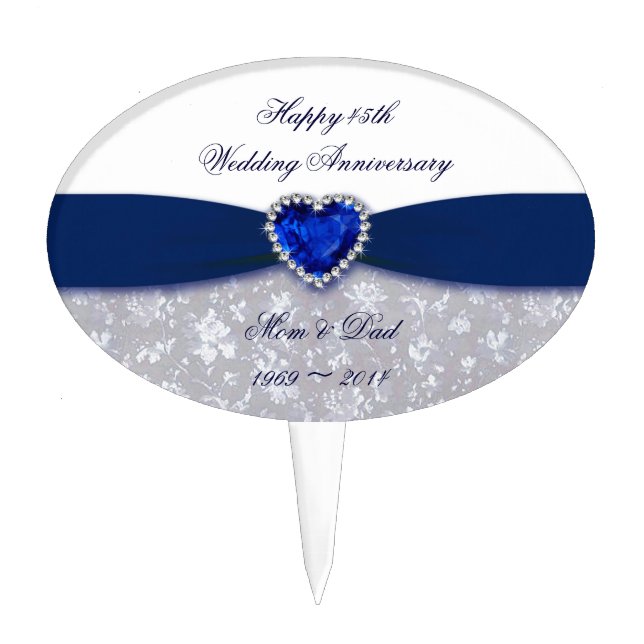Damask 45th Wedding Anniversary Cake Topper (Front)