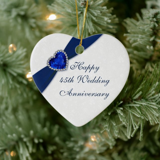 Damask 45th Wedding Anniversary Heart Ornament (Tree)