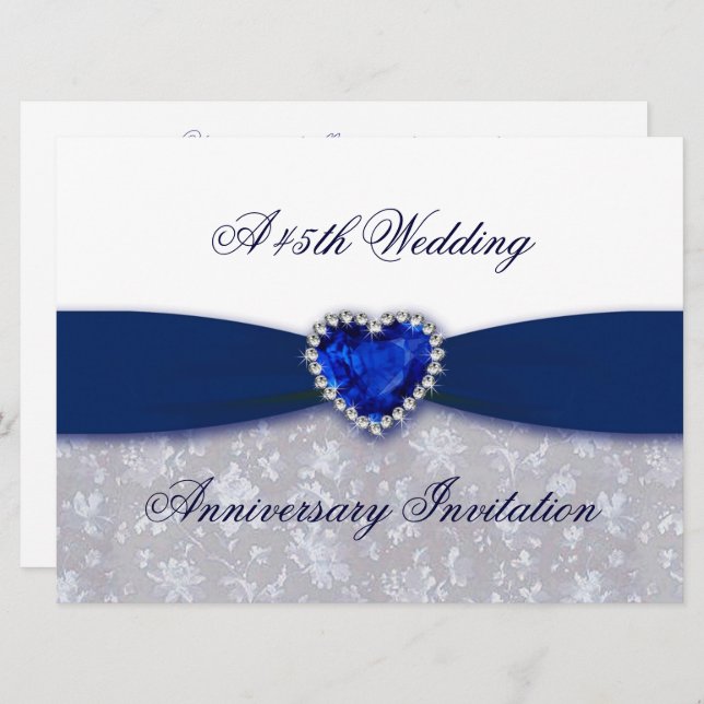 Damask 45th Wedding Anniversary Invitation (Front/Back)