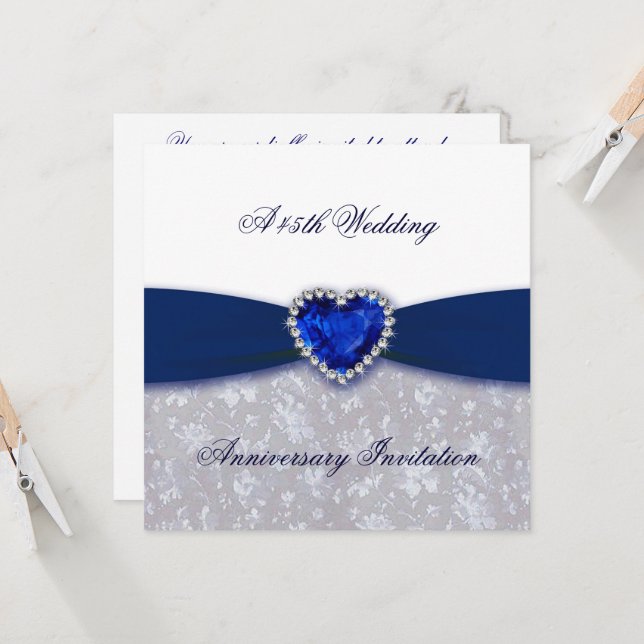 Damask 45th Wedding Anniversary Invitation (Front/Back In Situ)