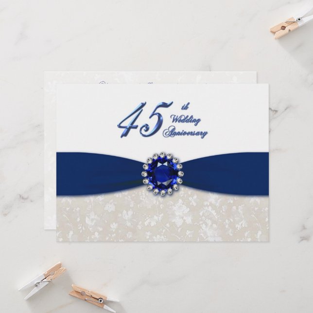 Damask 45th Wedding Anniversary Invitation (Front/Back In Situ)