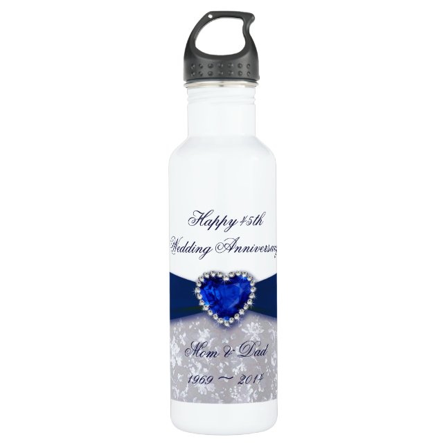 Damask 45th Wedding Anniversary Stainless Steel Water Bottle (Front)