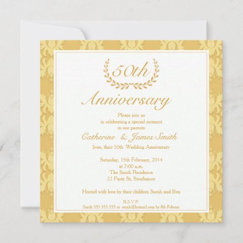 Damask 50th Golden Wedding Anniversary Invitation