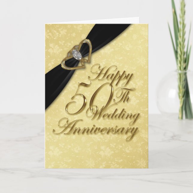 Damask 50th Wedding Anniversary Greeting Card (Front)