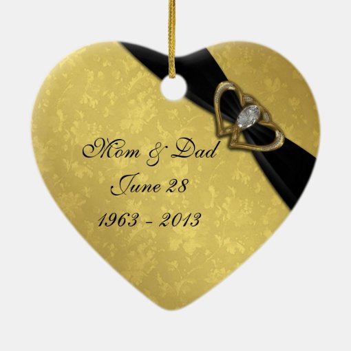 Damask 50th Wedding Anniversary Heart Ornament | Zazzle