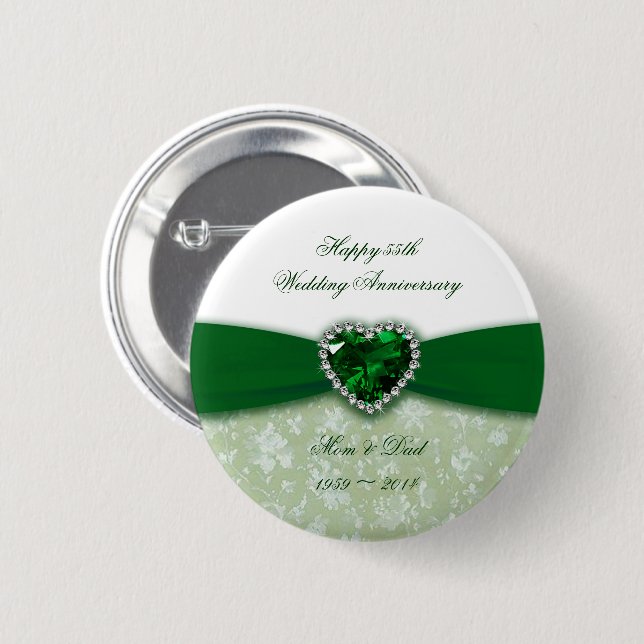 Damask 55th Wedding Anniversary Button (Front & Back)