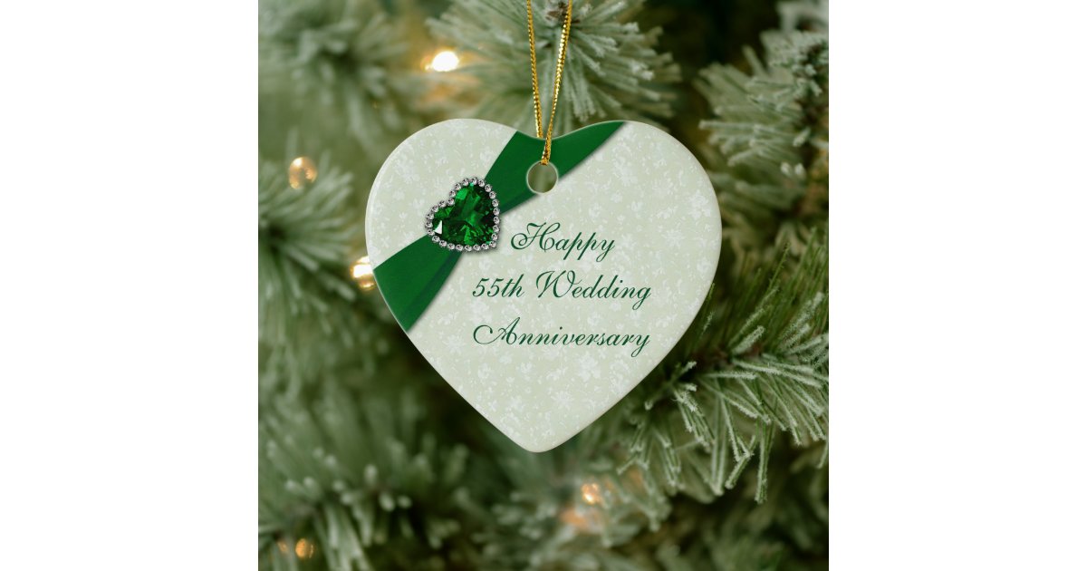 Damask 55th Wedding Anniversary Heart Ornament | Zazzle