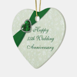 Damask 55th Wedding Anniversary Heart Ornament | Zazzle