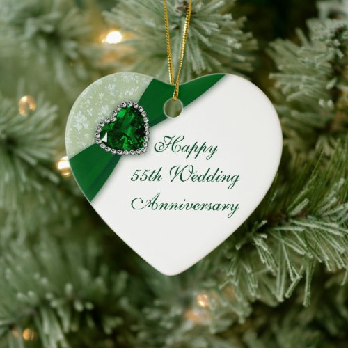 Damask 55th Wedding Anniversary Heart Ornament