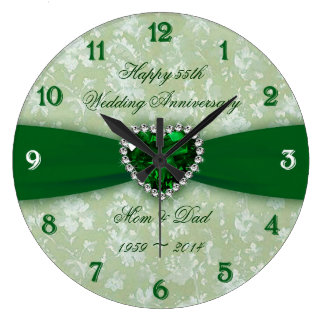 Damask 55th Wedding Anniversary Large Clock