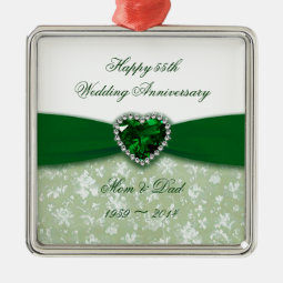 Damask 55th Wedding Anniversary Metal Ornament | Zazzle