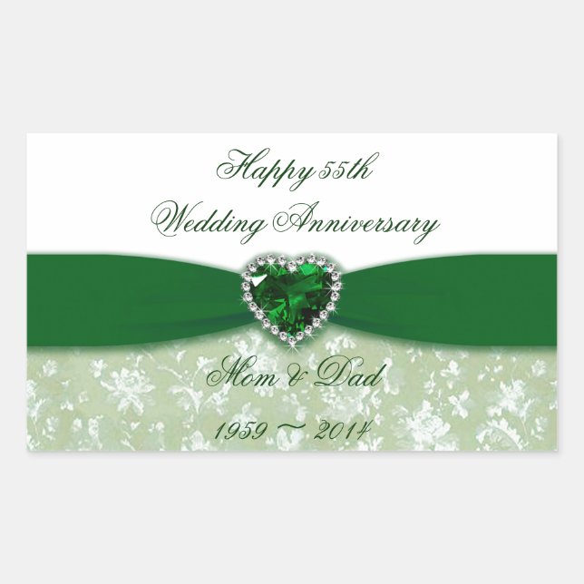 Damask 55th Wedding Anniversary Rectangular Sticker (Front)
