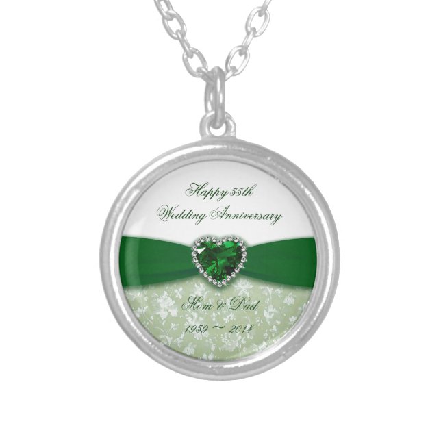Damask 55th Wedding Anniversary Silver Plated Necklace (Front)