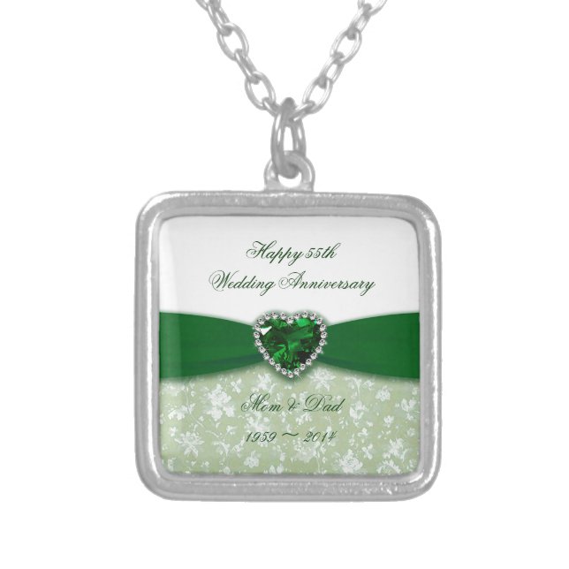 Damask 55th Wedding Anniversary Silver Plated Necklace (Front)
