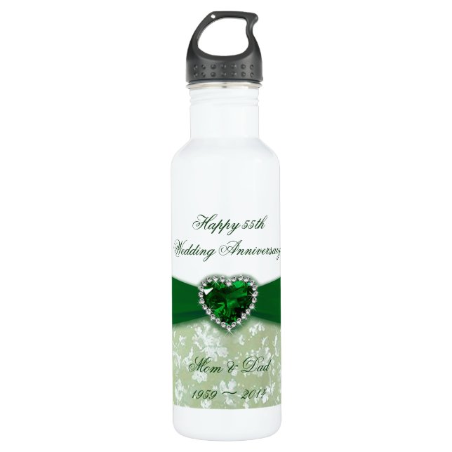 Damask 55th Wedding Anniversary Water Bottle (Front)