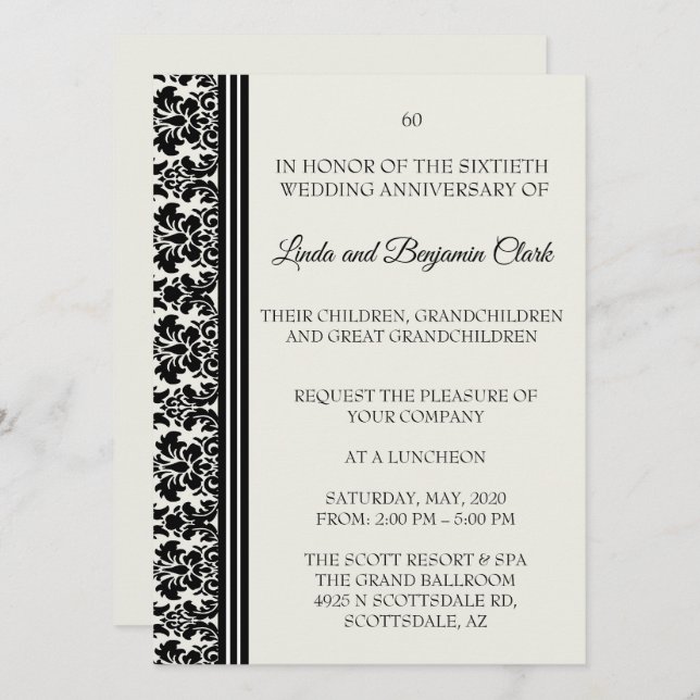 Damask 60th Anniversary Celebration Invitation (Front/Back)