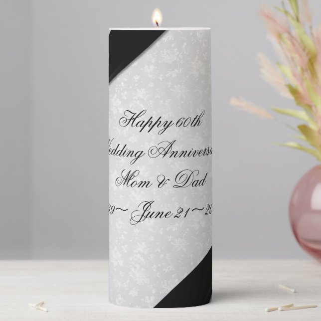 Damask 60th Wedding Anniversary Pillar Candle (In Situ)