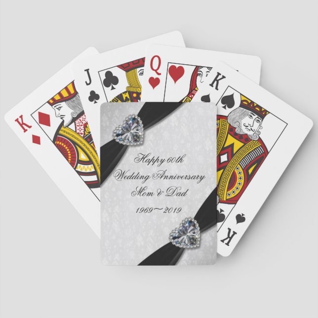 Damask 60th Wedding Anniversary Poker Cards (Back)