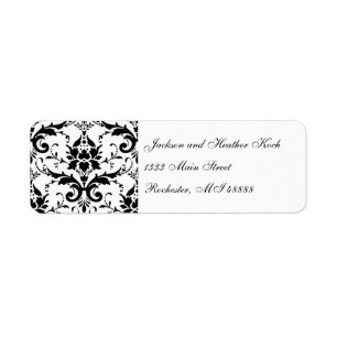 Damask Address Labels Black White Wedding Formal