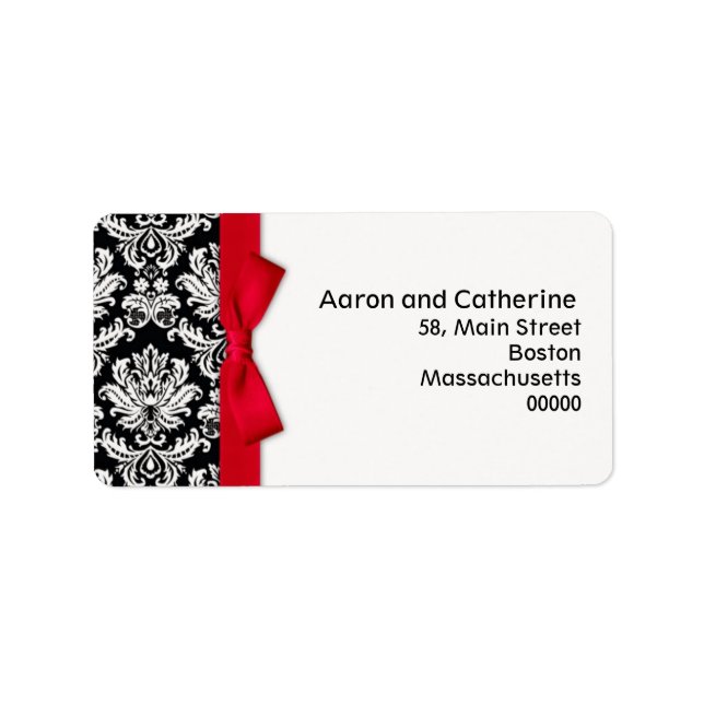 Damask Address Labels with Red Bow (Front)
