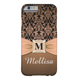 Damask All Peach Monogram &amp; Name Barely There iPhone 6 Case