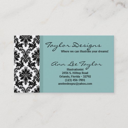 Damask and Blue Elegant Business Card