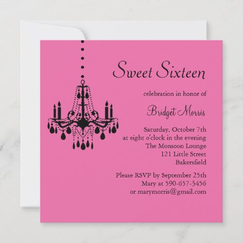 Damask and Crystals Birthday Invitation (fuchsia)