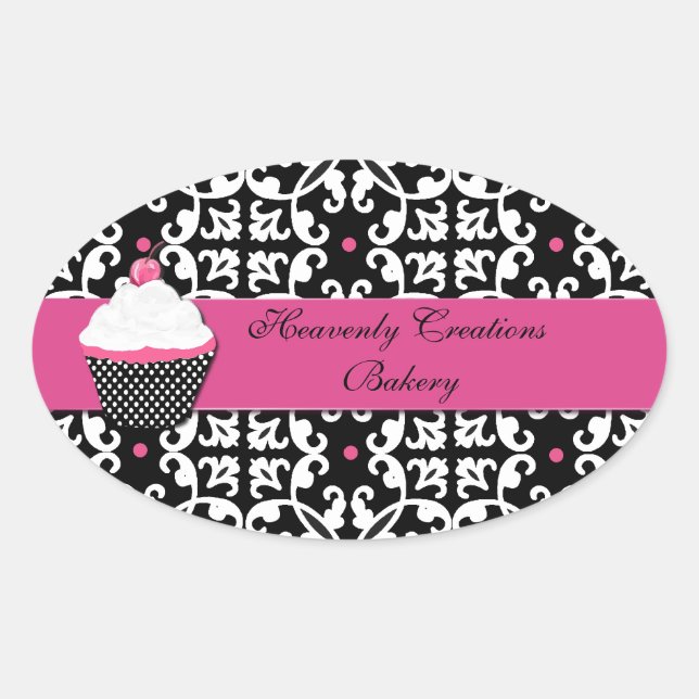 Damask and Cupcake Bakery Box Stickers (Front)