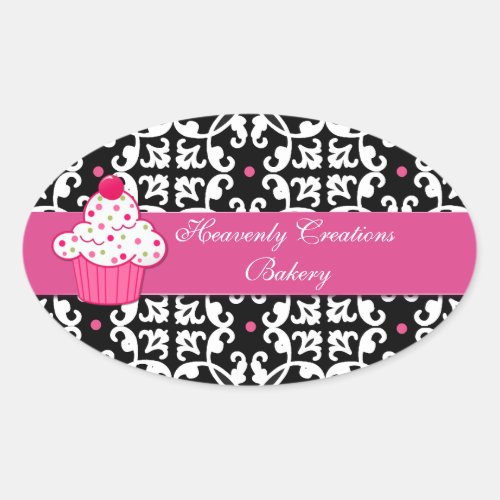 Damask and Cupcake Bakery Box Stickers