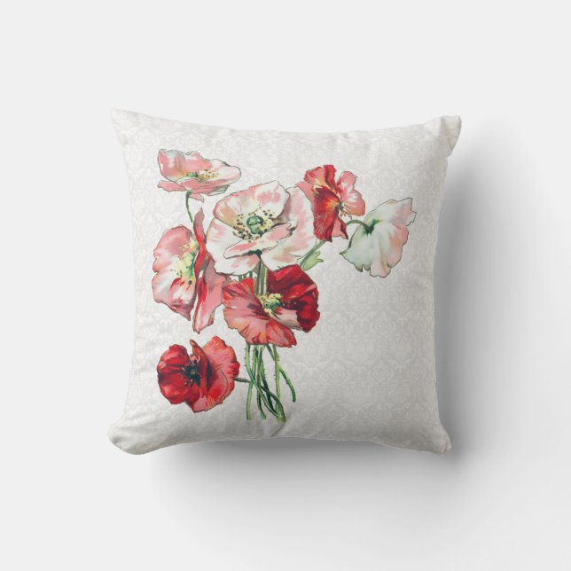 Damask And Flowers Throw Pillow (Front)